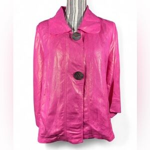 Adorable iridescent bright pink two button down shell / blazer by weavz